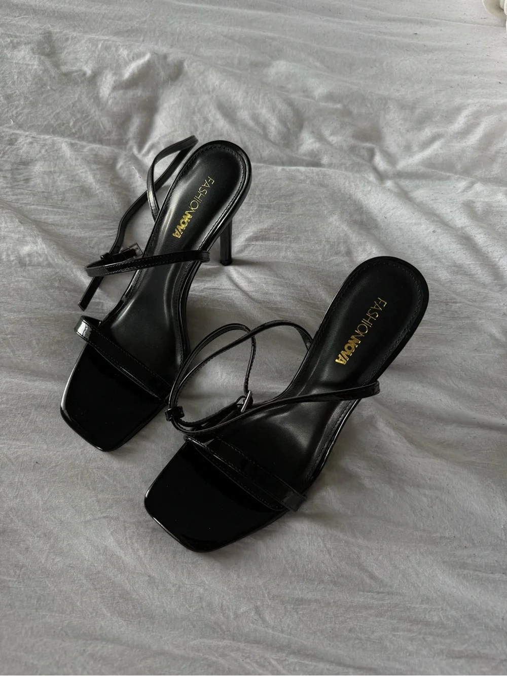 Fashion Nova Black Strappy Square Toe Heels